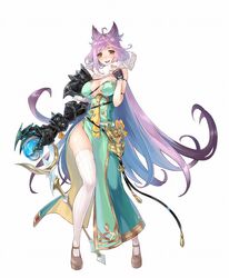  animal_ears armor breasts cleavage female full_body greaves hair_flaps large_breasts long_hair long_legs multicolored_hair official_art open_mouth orb phantom_of_the_kill pink_hair purple_hair scepter side_slit simple_background solo thighhighs two-tone_hair vanargand_(phantom_of_the_kill) very_long_hair white_background white_thighhighs 