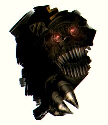  animatronic bear black_bear black_body black_fur breaking_the_fourth_wall claws clothing creepy five_nights_at_freddy&#039;s five_nights_at_freddy&#039;s_4 fur glowing glowing_eyes hat headgear headwear machine mammal nightmare_(fnaf) robot scottgames sharp_teeth solo teeth through_screen timetime726 ursine yellow_clothing yellow_hat yellow_headwear 