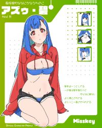  animal_ears asymmetrical_bangs bandaid bandaid_on_breast bandaid_on_face bandaid_on_nose barcode bikini bikini_under_clothes black_shorts blue_bikini blue_hair blush border bow bowtie breasts bright_pupils character_name character_profile colored_inner_hair cropped_hoodie drawstring fake_animal_ears female green_border hair_ornament hairclip highres hood hoodie long_hair matatabeat medium_breasts misskey.io multicolored_hair navel open_fly original parted_lips rabbit_ears red_eyes red_hoodie short_shorts shorts sitting sleeves_past_wrists solo strapless strapless_bikini swimsuit white_pupils 