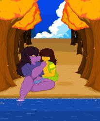  absurd_res anthro blush claws clothed clothing cloud deltarune detailed detailed_background digital_media_(artwork) dragon duo english_text female flirting flirting_look hair hand_on_chin hi_res human humanoid kris_(deltarune) lake male male/female mammal mythological_creature mythological_scalie mythology narrowed_eyes pachiimochii pixel_(artwork) pixelated pyxel_edit_(artwork) reptile romantic romantic_couple scalie sky skyscape smile susie_(deltarune) teeth text undertale_(series) water 