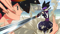  beach katanagatari maniwa_koumori sand sword yasuri_shichika 