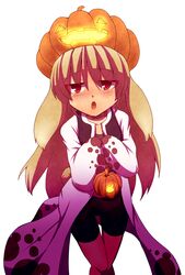  :o animal_ears blush commentary_request female harumiya_ria_(kuromiya) hat jack-o&#039;-lantern kuromiya open_mouth original red_eyes simple_background solo white_background 