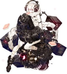  absurdly_long_hair abyssal_ship akira_(kadokawa) bare_shoulders bikini bikini_top_only blue_eyes boots bra_strap braid crate drum_(container) female full_body giant_hand glasses hair_scarf headphones hishimochi kantai_collection long_hair machinery mechanical_arms official_art pale_skin power_fist single_mechanical_arm socks solo striped_clothes striped_socks supply_depot_princess swimsuit transparent_background very_long_hair white_hair 