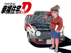  2015 4:3 accessory animal_crossing anthro blazer bottomwear bow_(feature) bow_accessory bow_ribbon brown_hair business_attire businesswear car car_hood centered_hair_bow clipboard clothed clothing digital_media_(artwork) engine female freckles fur hair hair_accessory hair_bun hair_ribbon hairbow hi_res holding_clipboard holding_object initial_d japanese_text looking_at_viewer lottie_(animal_crossing) mammal mustelid nintendo otter parody pattern_accessory pattern_bow pink_body pink_fur resting_arm ribbons shaded shadow simple_background skirt solo spotted_accessory spotted_bow starman75042 text translation_request vehicle white_background 