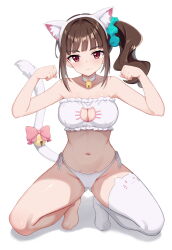  :3 alcmls1230 animal_ear_fluff animal_ear_legwear animal_ears aqua_scrunchie ass_visible_through_thighs bare_arms bare_shoulders bell blunt_bangs bow bra breasts brown_hair cameltoe cat_ear_legwear cat_ear_panties cat_ears cat_lingerie cat_tail choker cleavage cleavage_cutout closed_mouth clothing_cutout collarbone fake_animal_ears female frilled_bra frills full_body groin hair_ornament hair_scrunchie hands_up highres jingle_bell large_breasts legs_apart long_hair looking_at_viewer meme_attire navel neck_bell nekoyashiki_mayu no_shoes panties paw_pose precure red_bow red_eyes scrunchie shadow side-tie_panties side_ponytail sidelocks simple_background single_thighhigh smile solo squatting straight-on tail tail_bell tail_bow tail_ornament tail_raised thighhighs underwear underwear_only wavy_hair white_background white_bra white_choker white_panties white_tail white_thighhighs wonderful_precure! 