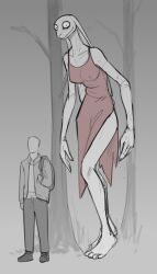  2024 4:7 anon anthro biped breasts clothing detailed_background digital_media_(artwork) dress duo female female_anthro hi_res human lagomorph larger_anthro larger_male leporid male mammal outside patecko rabbit red_clothing red_dress size_difference slim_anthro slim_female smaller_human smaller_male smile 