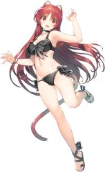  animal_ears bikini black_bikini black_choker bracelet breasts cat_ears cat_tail choker feet female flower_choker full_body highres jewelry kousaka_tamaki large_breasts legs long_hair looking_at_viewer navel non-web_source official_art open_mouth photoshop_(medium) red_eyes red_hair sandals simple_background solo swimsuit tail to_heart_(series) to_heart_2 toes very_long_hair white_background 