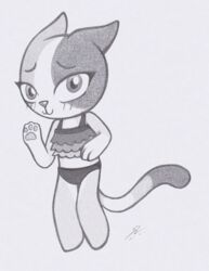  blush calico_cat clothing domestic_cat doodle_champion_island_games felid feline felis female gesture google google_doodle humanoid lockerobster lucky_(google) mammal mottled nervous_smile piebald solo swimwear waving 