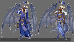  absurd_res animal_humanoid blue_body blue_scales clothing dark_body dark_skin dragon dragon_humanoid female gold_scales grey_body grey_scales hair hi_res horn humanoid hybrid looking_at_viewer loretta_ebony_fonorth_(hunterx90) mythological_creature mythological_scalie mythology re11 robe scales scalie solo spread_wings story story_in_description tail white_hair wings yellow_horn 