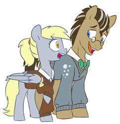  absurd_res aged_up blonde_hair bow_tie clothed clothing cutie_mark derpy_hooves digital_media_(artwork) doctor_whooves_(mlp) doodlemark duo earth_pony equid equine eyewear feathered_wings feathers female feral friendship_is_magic fur glasses grey_body grey_feathers hair hasbro hi_res horn horse male mammal my_little_pony mythological_creature mythological_equine mythology pegasus pony simple_background sweater sweater_vest topwear unicorn vest white_background wings 