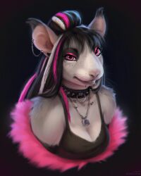  anthro chinchilla chinchillid collar female hi_res lostgoose mammal piercing pink_eyes portrait rodent simple_background solo spiked_collar spikes 