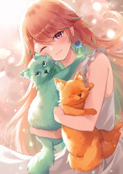  ;) animal animal_hug aqua_cat aqua_hair blush closed_eyes dress feline female frilled_dress frills gradient_hair holding holding_animal holding_cat hololive hololive_english long_hair looking_at_viewer multicolored_hair one_eye_closed orange_cat orange_hair sebu_illust sleeveless sleeveless_dress smile standing takanashi_kiara virtual_youtuber white_dress 