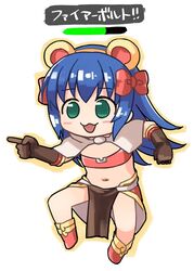  :3 animal_ears bikini bikini_top_only blue_hair blush bow brown_gloves capelet commentary_request elbow_gloves emurin fake_animal_ears female flat_chest full_body genba_neko_(meme) gloves gold_trim green_eyes hairbow health_bar highres long_hair looking_at_viewer mage_(ragnarok_online) majiko_(emurin) meme monkey_ears multiple_hair_bows navel open_mouth pelvic_curtain pointing ragnarok_online red_bikini red_bow red_skirt shigoto_neko showgirl_skirt simple_background skirt smile solo stomach strapless strapless_bikini swimsuit translated two-sided_fabric two-sided_skirt white_background white_capelet white_skirt 