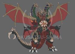  absurdres alien bat_wings biollante bug claws creature crossover destoroyah dragon dragon_horns dragon_wings fangs fusion giant giant_monster godzilla_(series) godzilla_final_wars godzilla_vs._biollante godzilla_vs._destoroyah godzilla_vs._king_ghidorah godzilla_vs._spacegodzilla gold_skin head_wings highres horns kaijuu king_ghidorah large_wings mini_wings monster monster_x multiple_heads no_humans open_mouth orga_(godzilla) plant red_eyes scales sepia sharp_teeth single_horn solo spacegodzilla spikes spines tail teeth tokusatsushima wings zilla 