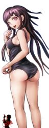  1girls ass ass_cheeks back_view bangs big_ass big_butt clenched_hand cocktail color danganronpa danganronpa_2:_goodbye_despair female female_focus happy long_hair medium_breasts mole_under_eye official_art open_smile png school_swimsuit side_view sideboob smile solo solo_female solo_focus straight_hair thighs tight_fit transparent_background tsumiki_mikan 