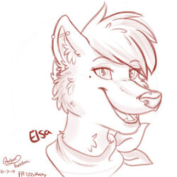  1:1 2013 anthro black_and_white canid canine canis character_name digital_drawing_(artwork) digital_media_(artwork) ear_piercing elsa_(ebonycrowned) eyebrow_through_hair eyebrows fangs female front_view fur hair headshot_portrait icon industrial_piercing inner_ear_fluff izzyhusky kerchief low_res mammal markings mole_(marking) monochrome neckerchief open_mouth open_smile piercing portrait short_fur short_hair signature simple_background smile snout solo teeth translucent translucent_hair tuft white_background wolf 