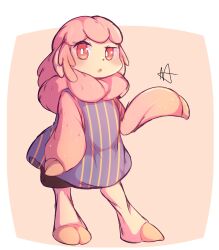  2_toes alpaca anthro camelid clothing feet female fur hi_res lightmizano mammal pink_body pink_fur red_eyes solo toes wool_(fur) 