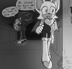  2024 anthro bat breasts clothed clothing duo emthimofnight english_text eulipotyphlan female gloves handwear hedgehog hi_res male mammal membrane_(anatomy) membranous_wings monochrome rouge_the_bat sega shadow_the_hedgehog sonic_the_hedgehog_(series) text wings 