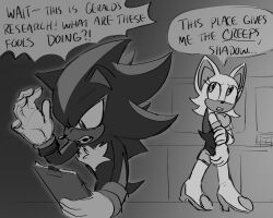  2024 anthro clothed clothing duo emthimofnight english_text eulipotyphlan female gloves handwear hedgehog hi_res male mammal membrane_(anatomy) membranous_wings monochrome rouge_the_bat sega shadow_the_hedgehog sonic_the_hedgehog_(series) text wings 