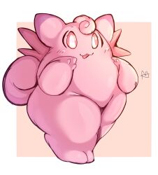  3_fingers ambiguous_gender anthro clefairy fingers generation_1_pokemon hi_res lightmizano nintendo pink_body pink_eyes pokemon pokemon_(species) simple_background solo tail thick_thighs 