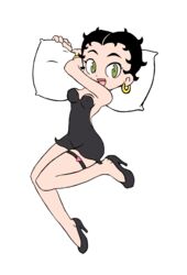  (original_artist_tbd) 1girls alternate_version_available betty_boop betty_boop_(series) black_dress black_hair casual classic cute dress female female_only footwear garter green_eyes heels high_heels legwear minidress pillow sallyx solo wristwear 