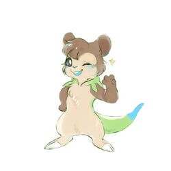  1:1 2_toes 4_fingers aishasoup anthro blue_tongue brown_body brown_fur chespin feet fingers fur generation_6_pokemon half-closed_eyes hi_res hymin_(hybrid-mind) looking_at_viewer male narrowed_eyes nintendo pokemon pokemon_(species) simple_background solo tan_body tan_fur teeth toes tongue white_background 