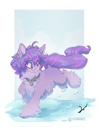  2021 alternate_species collar collar_only cute_fangs equid equine feardakez female feral fur hair hi_res horse mammal nude pony purple_body purple_eyes purple_fur purple_hair smile snow solo ultra_(ultrabondagefairy) 