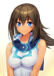  alternate_costume blue_eyes breasts brown_hair commentary_request dark-skinned_female dark_skin duel_academy_uniform_(yu-gi-oh!_gx) facial_mark female highres large_breasts long_hair mana_(yu-gi-oh!) reincarnation school_uniform smile solo ts422 upper_body yu-gi-oh! yu-gi-oh!_duel_monsters yu-gi-oh!_gx 