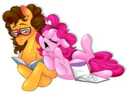  2015 alpha_channel blush book brown_hair cheese_sandwich_(mlp) dragonfoxgirl_(artist) duo earth_pony equine eyewear female feral friendship_is_magic fur glasses hair horse hug male mammal my_little_pony orange_fur pink_fur pink_hair pinkie_pie_(mlp) pony reading simple_background transparent_background 