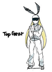  blonde_hair commentary_request crossover female helmet kantai_collection long_hair parody racing_suit seo_tatsuya shimakaze_(kancolle) solo the_stig top_gear white_background 