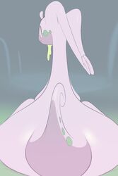  2:3 absurd_res ambiguous_gender anthro generation_6_pokemon goodra hi_res inkune looking_at_viewer nintendo pokemon pokemon_(species) rear_view simple_background solo tail white_body 