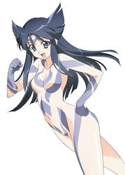  black_eyes black_hair bodypaint breasts clenched_hand completely_nude feet_out_of_frame female hair_flaps hand_on_own_hip jinki long_hair medium_breasts navel non-web_source nude official_art open_mouth shiva_(jinki) simple_background solo tsunashima_shirou white_background 