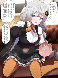  ahoge black_dress black_jacket blue_eyes braid commentary cum cum_in_pussy dress female fertilization gloves grey_dress grey_hair hair_ornament hairclip highres impregnation indoors jacket kizuna_akari long_sleeves orange_gloves orange_pantyhose ovum pantyhose puffy_long_sleeves puffy_sleeves solo striped_clothes striped_gloves striped_pantyhose sumiyao_(amam) translated twin_braids vertical-striped_clothes vertical-striped_gloves vertical-striped_pantyhose voiceroid 