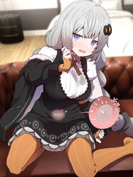  ahoge black_dress black_jacket blue_eyes braid commentary cum cum_in_pussy dress female fertilization gloves grey_dress grey_hair hair_ornament hairclip highres impregnation indoors jacket kizuna_akari long_sleeves orange_gloves orange_pantyhose ovum pantyhose puffy_long_sleeves puffy_sleeves solo striped_clothes striped_gloves striped_pantyhose sumiyao_(amam) twin_braids vertical-striped_clothes vertical-striped_gloves vertical-striped_pantyhose voiceroid 