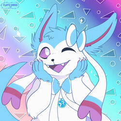  1:1 bardo_en_krisis collar eeveelution generation_6_pokemon hi_res nintendo one_eye_closed paws pokemon pokemon_(species) shiny_pokemon smile solo sylveon wink 