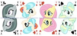  2023 absurd_res accessory alpha_channel blonde_hair blue_hair card coco_pommel_(mlp) earth_pony equid equine female feral flower flower_in_hair fluttershy_(mlp) fortune_telling friendship_is_magic grey_body grey_hair group hair hair_accessory hair_over_eye hasbro headshot_portrait hi_res horse jack_of_clubs jack_of_diamonds jack_of_hearts jack_of_spades mammal marble_pie_(mlp) multicolored_hair my_little_pony mythological_creature mythological_equine mythology one_eye_obstructed open_mouth open_smile parclytaxel pegasus pink_hair plant playing_card playing_card_template pony portrait simple_background smile symmetry symmetry_(rotational) tan_body tarot tarot_card tarot_nouveau vapor_trail_(mlp) white_background wings yellow_body 