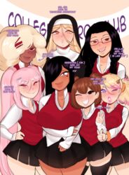  6+girls 7girls black_hair blonde_hair cinnabus delilah_(cinnabus) genevieve_(cinnabus) latina mei_(cinnabus) minako_(cinnabus) ms._mia_(cinnabus) nun pink_hair school_uniform schoolgirl shy skirt smile smiling smiling_at_viewer sona_(cinnabus) student tagme teacher teacher_and_student teeth teeth_showing teeth_visible thick thick_bottom_lip thick_legs thick_lips thick_thighs thigh_highs thighhighs thighs yuki_(cinnabus) 