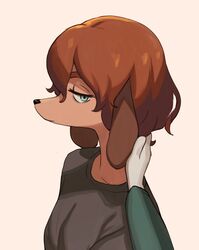  2020 absurd_res anthro brown_hair canid canine canis clothing colo domestic_dog duo female first_person_view fur hair hi_res looking_at_viewer mammal misha_(colo) tan_body tan_fur 