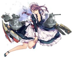  apron arm_under_breasts azur_lane bare_legs black_footwear blue_eyes blush bow braid breasts cannon cleavage collarbone curlew_(azur_lane) dress female floating_hair frills full_body hairbow head_tilt juliet_sleeves large_breasts long_hair long_sleeves machinery maid maid_headdress mary_janes monety official_art parted_lips puffy_sleeves purple_bow purple_hair retrofit_(azur_lane) rigging rudder_footwear shoes sidelocks single_braid sleeve_cuffs solo transparent_background turret 