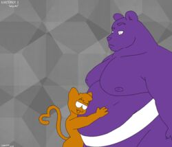  anthro bear belly belly_rub big_belly cake_top duo eyewear felid feline hi_res hug kinktober male mammal obese obese_male overweight overweight_male party_cat_(cake_top) sumo_wrestler sunglasses 