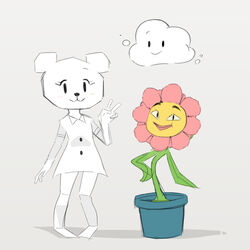  1:1 air_creature cartoon_network cloud elemental_creature female flora_fauna flower flower_creature gesture group hand_gesture leslie_(tawog) living_cloud looking_at_viewer male masami_yoshida paper_creature plant simple_background smile teri_(tawog) the_amazing_world_of_gumball threek trio v_sign 