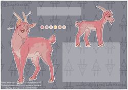  2019 ambiguous_gender border bovid caprine color_swatch dated ear_piercing feral fur gauged_ear glistening glistening_eyes goat head_tuft hooves horizontal_pupils horn horn_jewelry horn_ring jewelry lostgoose mammal model_sheet narrowed_eyes orange_inner_ear piercing pink_body pink_ears pink_fur pink_tail pupils ring_(jewelry) signature solo tail tan_hooves tan_horn tuft white_border yellow_eyes 