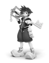  1boy 3d artist_request belt chains closed_mouth collarbone crotch_zipper disney fingerless_gloves full_body game_model gloves greyscale happy highres holding holding_sword holding_weapon hood hood_down hooded_jacket jacket jewelry keyblade kingdom_hearts kingdom_hearts_ii kingdom_key looking_to_the_side male_focus mickey_mouse monochrome necklace official_art open_clothes open_jacket over_shoulder shoes short_hair short_sleeves sidelocks simple_background smile solo sora_(kingdom_hearts) spiked_hair steamboat_willie super_smash_bros. sword toon_(style) transparent_background v-shaped_eyebrows weapon weapon_over_shoulder wide_sleeves zipper zipper_pull_tab 