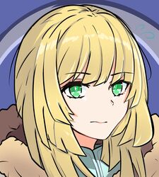  absurdres alternate_hairstyle blonde_hair close-up coat expressionless female fire_emblem fire_emblem:_three_houses fire_emblem_warriors:_three_hopes green_eyes highres ingrid_brandl_galatea looking_at_viewer medium_hair portrait simple_background solo tavi_(hosheezus) 