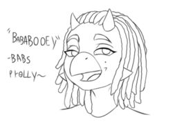  ankylosaurian ankylosaurid ankylosaurus anthro baba_booey babs_(snoot_game) cavemanon_studios cheek_spikes dialogue dinosaur dreadlocks english_text extinct facial_spikes female horn jaw_spikes looking_at_viewer markings mole_(marking) monochrome narrowed_eyes open_mouth open_smile ornithischian prehistoric_species prometheuzone reptile scalie smile snoot_game snout solo spikes spikes_(anatomy) text thyreophoran tongue 