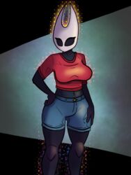  3:4 absurd_res anthro arthropod bottomwear clothing crop_top cutoffs denim denim_bottomwear denim_clothing female hi_res hollow_knight hornet hornet_(hollow_knight) hymenopteran insects kiyeks shirt shorts solo team_cherry topwear vespid wasp 