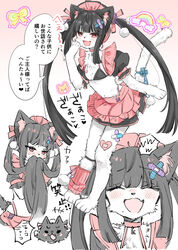  animal_ear_fluff animal_ears apron bandaid bandaid_on_head bandaid_on_leg bikini bikini_top_only black_hair blush breasts cat_ears cat_girl choker embarrassed female furry furry_female hair_ribbon hand_on_own_cheek hand_on_own_face highres maid_apron maid_headdress mesugaki mito_(go!go!king!) mole mole_on_breast mole_on_cheek multiple_views oerba_yun_fang open_mouth original rainbow red_eyes ribbon single_ankle_cuff small_breasts swimsuit tail tail_ornament tail_ribbon twintails white_fur 