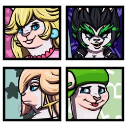  1:1 2022 absurd_res anthro artist_logo bangs black_clothing black_hair black_jacket black_topwear blonde_hair blue_eyes blush border breasts cleavage clothed clothing crossover digital_drawing_(artwork) digital_media_(artwork) ear_piercing edge_(mario_plus_rabbids) eyebrows eyelashes fangs female fur green_clothing green_eyebrows green_hair green_hat green_headwear group hair hair_over_eye half-closed_eyes hat headgear headwear heart_symbol hi_res indifferent jacket lagomorph lips logo long_hair looking_at_viewer male mammal mario_bros mario_plus_rabbids_kingdom_battle mario_plus_rabbids_sparks_of_hope melee_weapon multicolored_body multicolored_hair narrowed_eyes nintendo one_eye_obstructed piercing pink_clothing pink_nose pink_shirt pink_topwear rabbid rabbid_luigi rabbid_peach rabbid_rosalina raving_rabbids rayman_(series) red_tongue shirt simple_background skywater smile smiling_at_viewer smirk smirking_at_viewer smug star sword tan_body tan_skin teeth thick_bottom_lip thick_eyebrows tongue tongue_out topwear ubisoft weapon white_body white_border white_fur zipper 