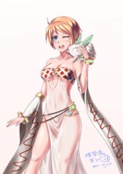  absurdres argyle_clothes argyle_dress belt brown_hair commentary_request dress female hammer_tank highres md5_mismatch no_panties partial_commentary pet ragnarok_online see-through see-through_dress short_hair simple_background smile solo sorcerer_(ragnarok_online) third-party_edit white_background 