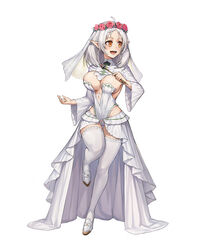  absurdres alternate_breast_size bouncing_breasts breasts bridal_lingerie bridal_veil bride brown_eyes capelet cleavage darpi female flower flower_wreath full_body groin head_wreath high_heels highres holding holding_wand large_breasts lingerie long_bangs looking_to_the_side medium_hair mushoku_tensei open_mouth pink_flower pink_rose pointy_ears rose smile solo standing standing_on_one_leg sylphiette_(mushoku_tensei) teeth thigh_gap thighhighs underwear veil walking wand white_background white_capelet white_footwear white_hair white_thighhighs wide_sleeves 